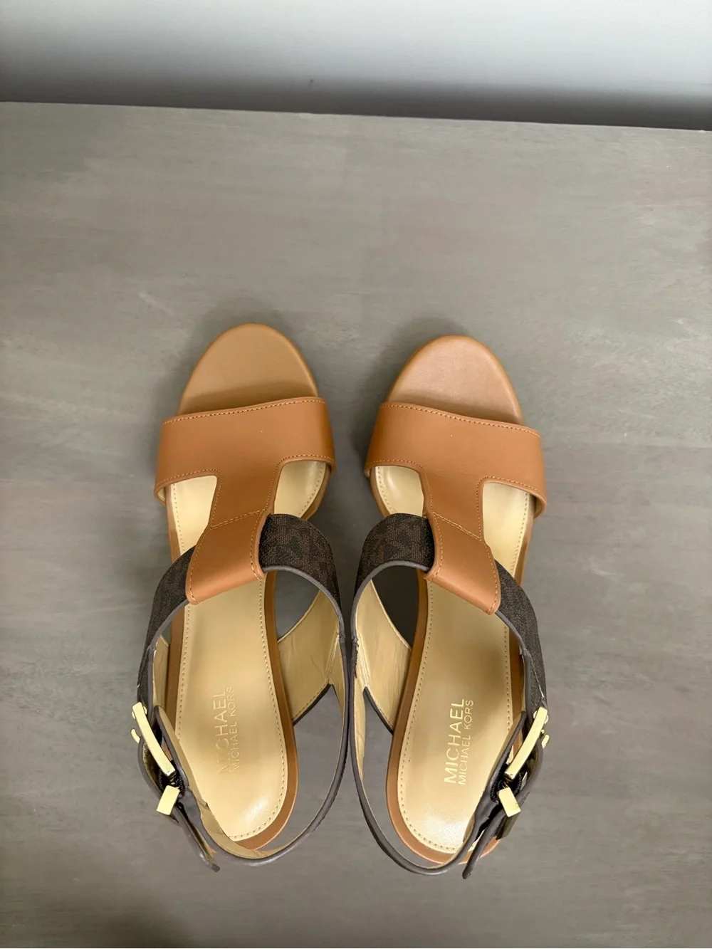 Michael Kors Tan and Dark Brown Platform Block-Heel Sandals